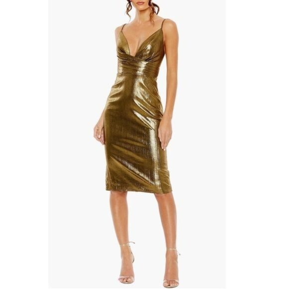 New IEENA for Mac Duggal Metallic Cocktail Dress in Gold Size 12 - Picture 2 of 11